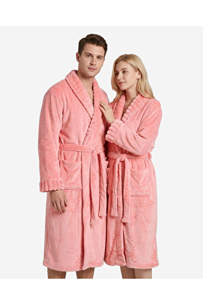 REDTAG Unisex Pink Shawl Fleece Bathrobe (Large)