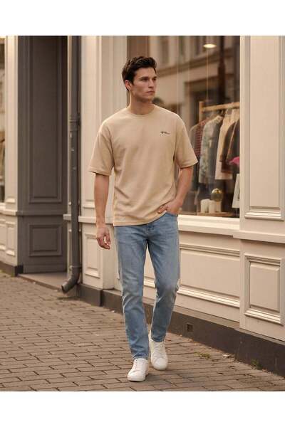 REDTAG تيشيرت رجالي بيج برقبة دائرية