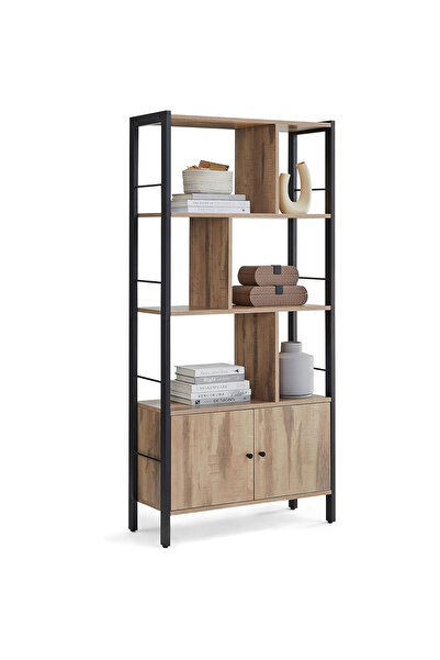 VASAGLE Bibliotecă cu 4 rafturi și dulap cu uși, cadru metalic, 74x30x155, st...