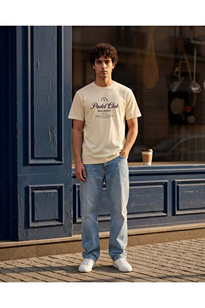 REDTAG تي شيرت رجالي مطبوع باللون البيج