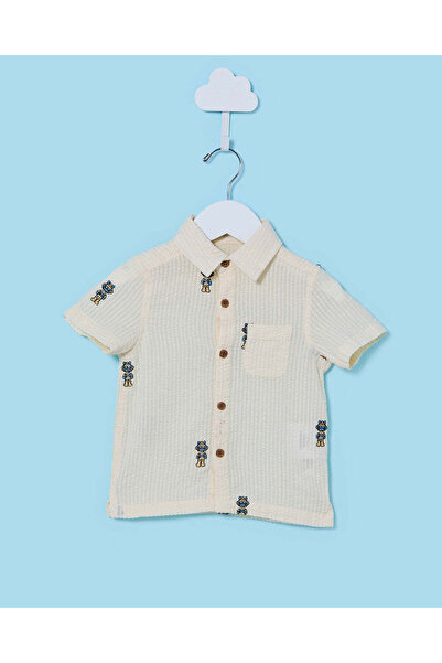 REDTAG Infant Boys Cream Printed Button-Down Collar Shirt