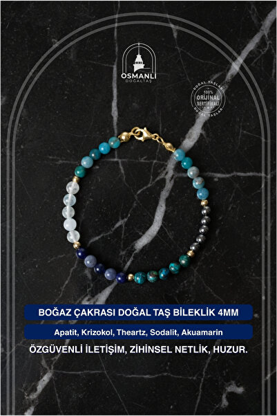 OSMANLI DOĞAL TAŞ Certified Throat Chakra Natural Stone Bracelet