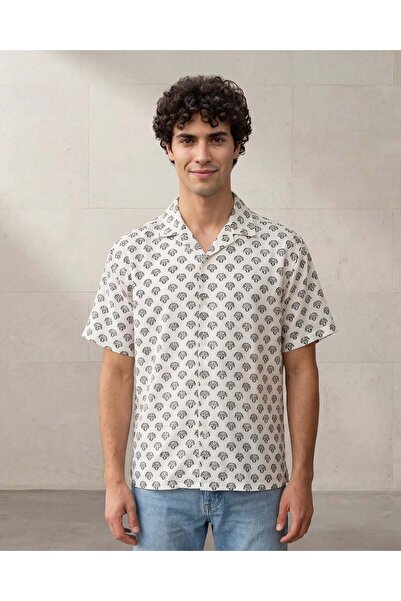 REDTAG Men White Allover Print Short Sleeve Shirt