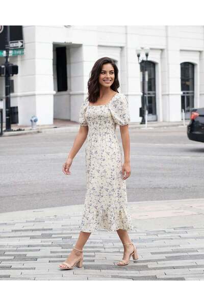 REDTAG فستان ميدي نسائي مطبوع ومطرز بنقشات متنوعة