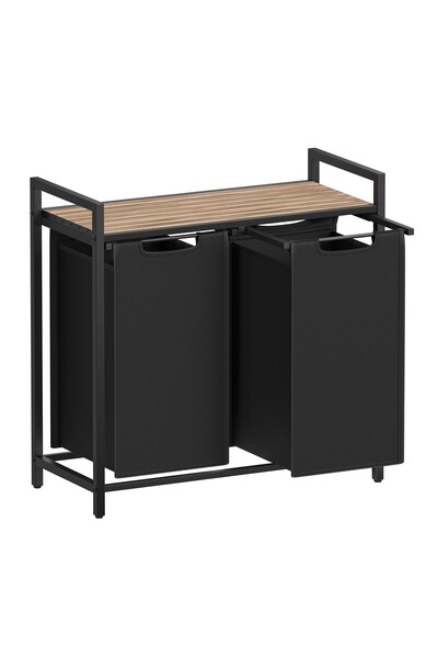 VASAGLE Laundry basket with 2 compartments and shelf, with removable bags, 73...