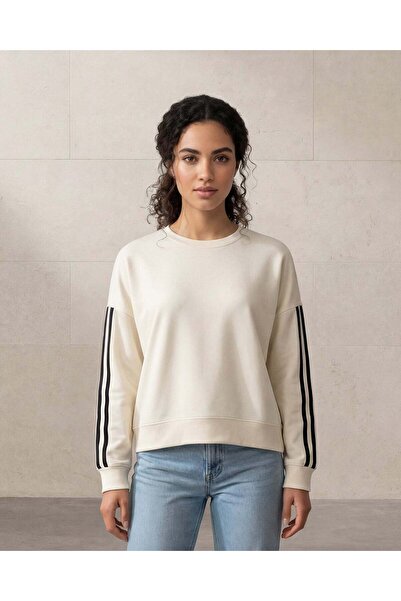 REDTAG Women Ivory Crew Neck Tape Detail Sweatshirt