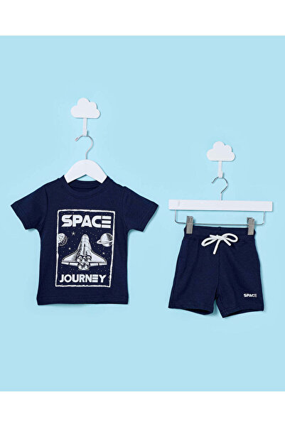 REDTAG طقم تيشيرت وشورت للأطفال الرضع من الأولاد، بنقشة بحرية