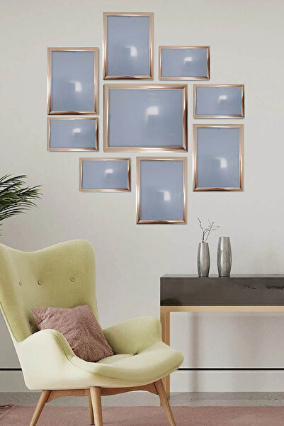 LunaRe Home Art&Design Şık Tasarımlı Gümüş Dokuzlu Set Polimer Resim Çerçeves...