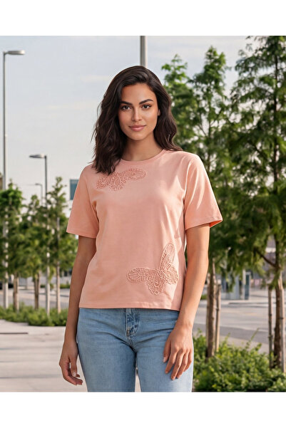 REDTAG Women Pink Embellished T-Shirt
