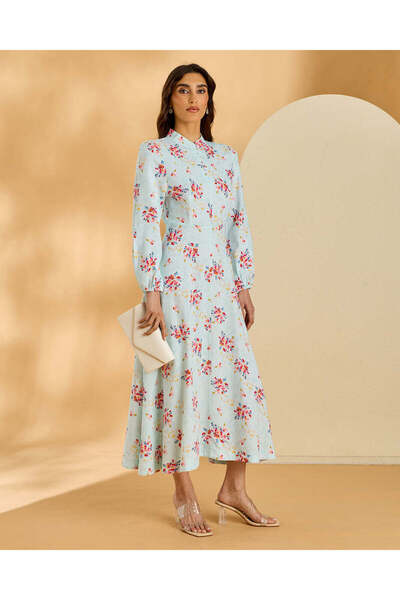 REDTAG فستان طويل نسائي أزرق مطبوع زهور