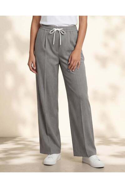 REDTAG Women Mid-Grey Double Waistband Wide Leg Woven Trouser
