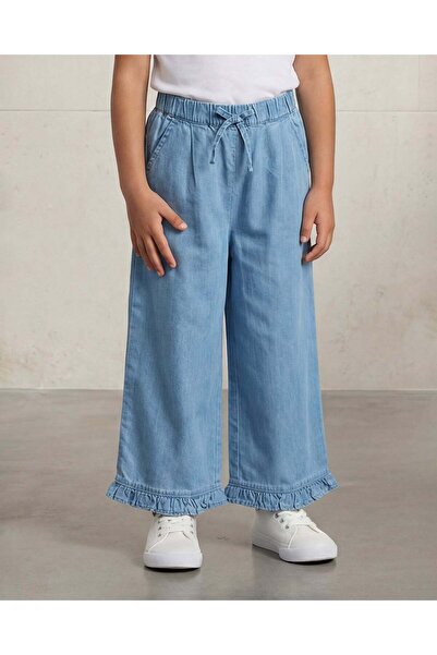 REDTAG بنطلون كابري للبنات من الليوسيل فاتح اللون مزين بكشكشة