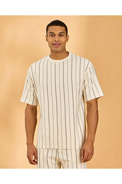 REDTAG Men Ivory Jacquard Lounage T Shirt