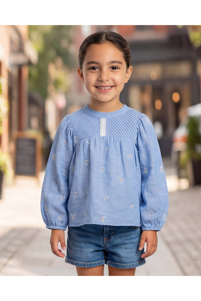 REDTAG بلوزة منسوج مطرّز باللون الأزرق للبنات