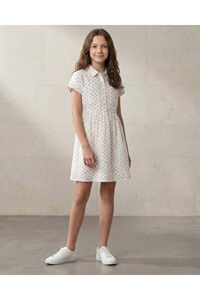 REDTAG فستان صيفي بأكمام مطوية بنقشة بحرية للبنات الكبيرات