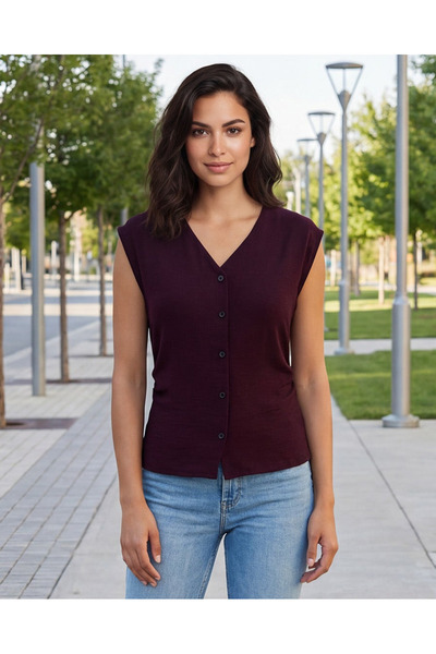 REDTAG Women Purple Button Front Blouse