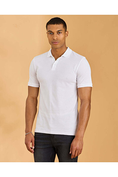 REDTAG Men White Solid Polo T-Shirt