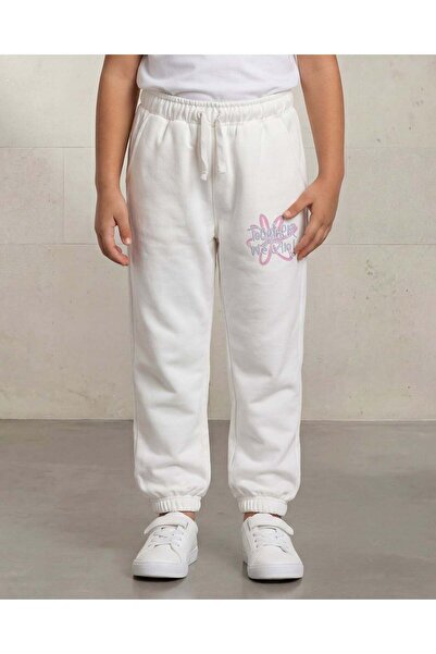 REDTAG Girls White Terry Cotton Track Pants