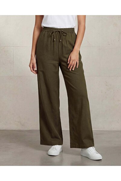 REDTAG Women’s Olive Green Wide Leg Elasticated Waist Trousers