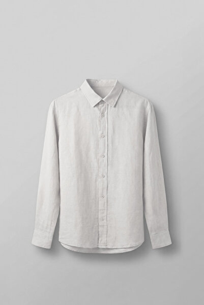 ablukaonline Men's Regular Fit Linen Basic Long Sleeve Shirt White