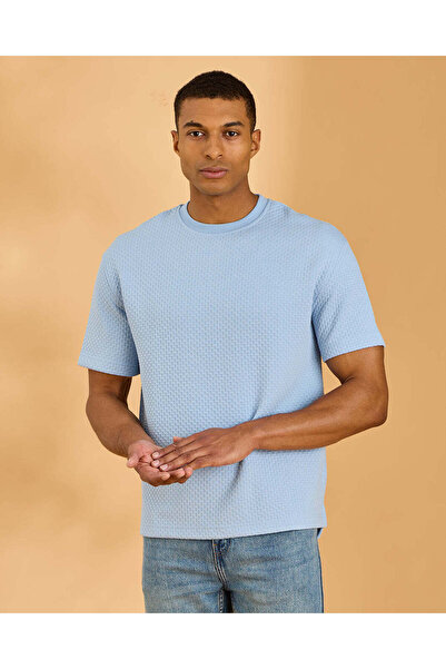 REDTAG Men Blue Jacquard Lounage T-Shirt