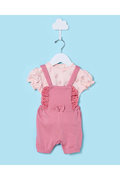 REDTAG طقم تي شيرت وردي مطبوع للبنات الصغيرات مع بنطلون جينز