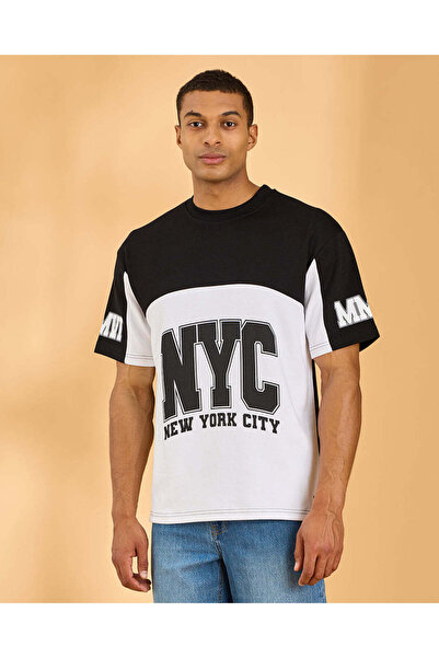 REDTAG تيشيرت رجالي أبيض وأسود مطبوع