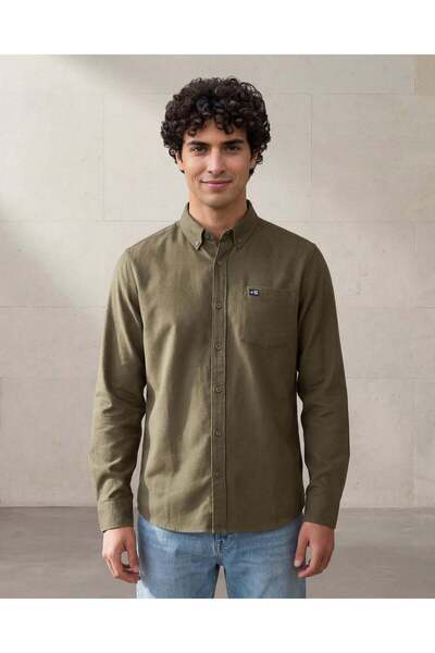 REDTAG Men Olive Button Down Oxford Shirt