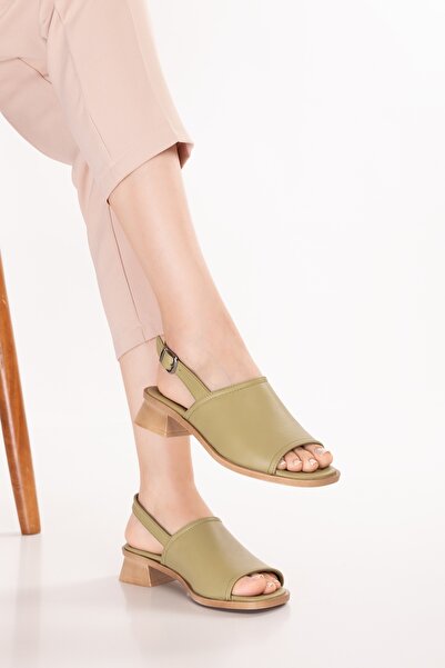 Gondol Hakiki Deri Günlük Hafif Taban Topuklu Klasik Sandalet ez.6188tc Avacado