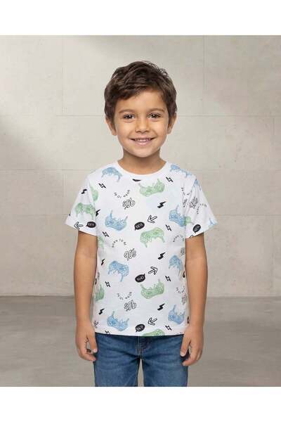 REDTAG Boys White Gamer Printed T-Shirt