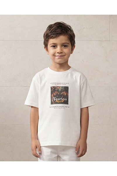 REDTAG تي شيرت أبيض مطبوع للأولاد