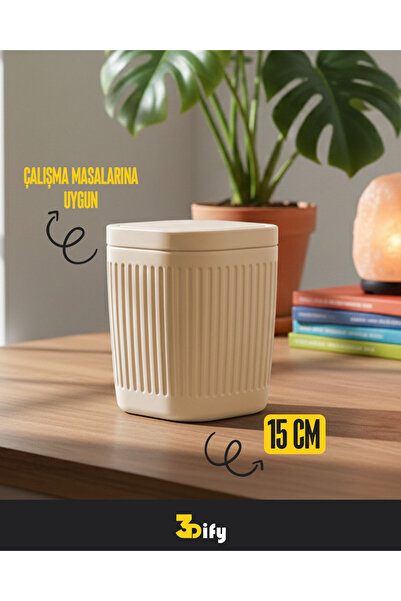 3Dify Masaüstü Çöp Kutusu - 15cm - Bej