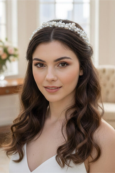 Happyline Pearl Beaded Crown after Party Hair Accessory Engagement Promise Br...
