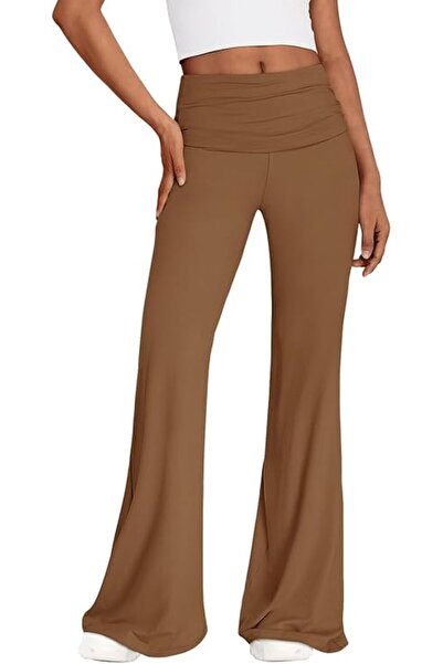 OEM Pantaloni Dama Colanti Picior Larg - Talie Inalta, Elastici - Maro, Marim...