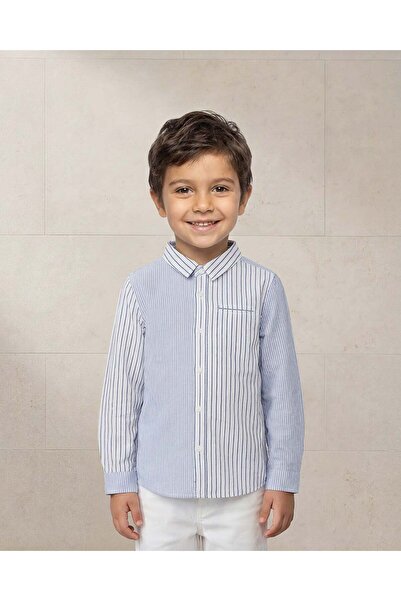 REDTAG Boys Blue Oxford Stripes Long Sleeve Shirt