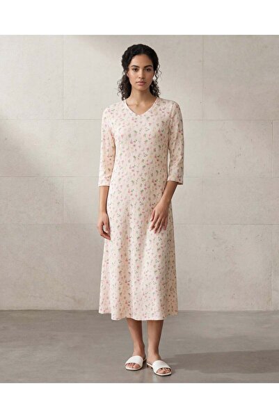 REDTAG Women Beige Long Sleeves Knit Nightgown