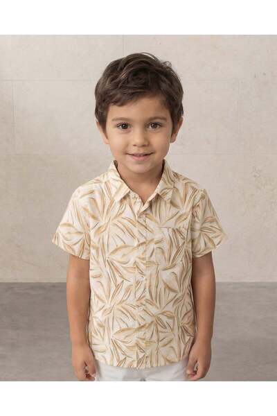 REDTAG Boys Beige Printed Short Sleeve Shirt