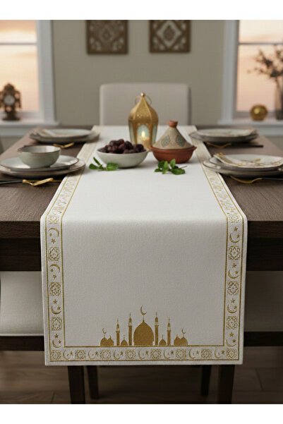 Markaev Gold Ramadan Kareem Cotton Table Runner 0117– 50X150 cm