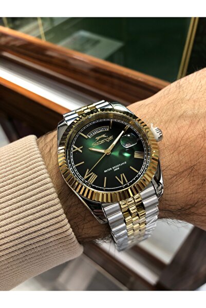 Slazenger Çelik Takvimli Gün göstergeli Kelebek klipsli Altın Kaplama Su Geçi...