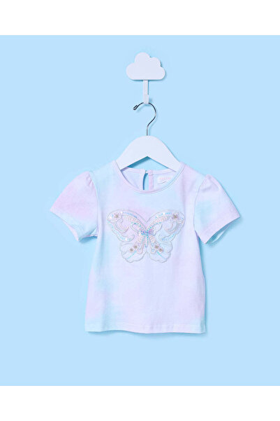 REDTAG Infant Girls Lilac Tie-Dye Butterfly Embellished Top