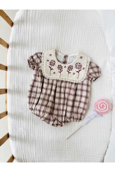 NUNU BABY Mürdüm Ekoseli Romper