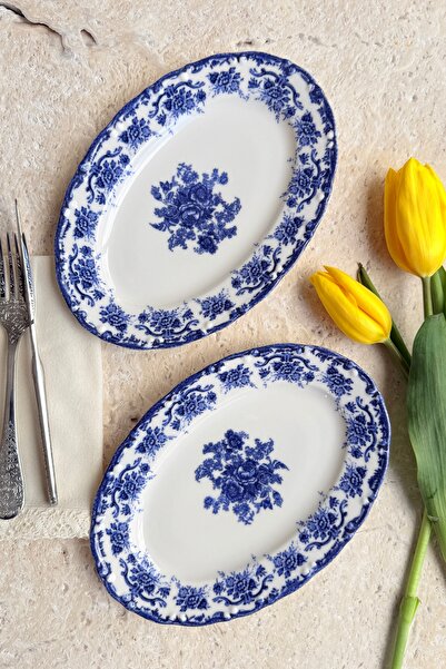 porselenden Antique Deep Blue 2Li 25 cm Premium Porcelain Medium Size Kayık P...