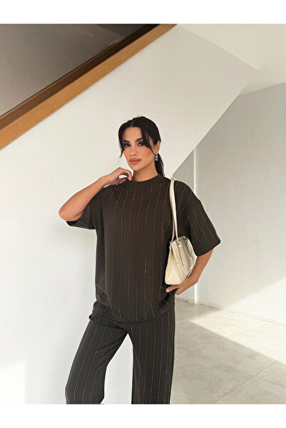 Coral Stone Striped Suit 2318 Brown