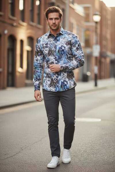 Louis Fabel Colorful Patterned Long Sleeve Men's Shirt