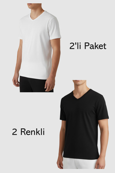 balkonda تي شيرت رجالي برقبة على شكل حرف V من القطن الأساسي، عبوة من قطعتين، ...
