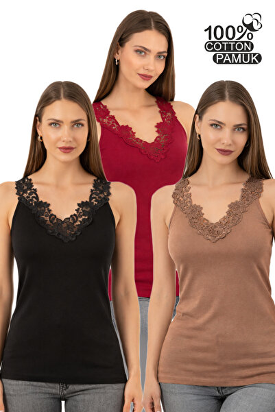 ÖZKAN underwear Özkan 2001 3-Pack Women's 100% Cotton Ribbed Black Claret Red...