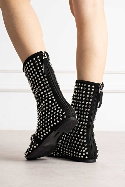 Roshin Shoes Yeni sezon kadın beyaz taşlı bot topuk 1CM