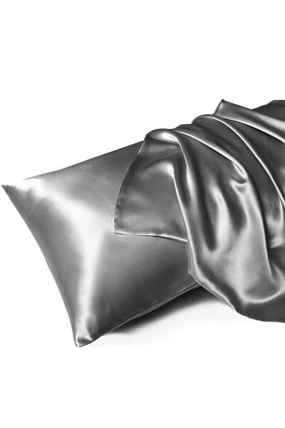 sylar 2-Piece Silk Textured Satin Pillowcase Set 50X70 – Dark Gray – Microsat...