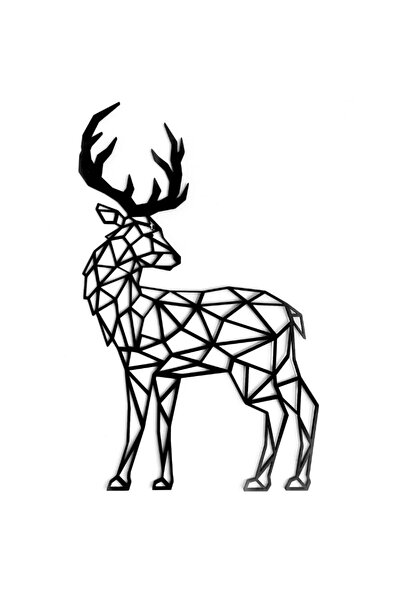 OEM Deer Wall Decoration - Modern Art, Geometric Wood, Black Lacquered, 50x30 cm