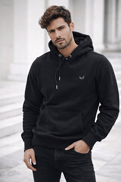 Rich Hanorac cu glugă din bumbac pentru bărbați, cu buzunar tip cangur